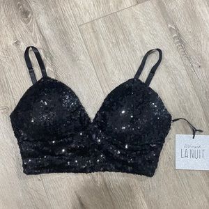 sequin black cropped top